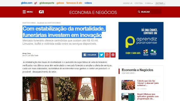 G1: Com estabilizao da mortalidade, funerrias investem em inovao